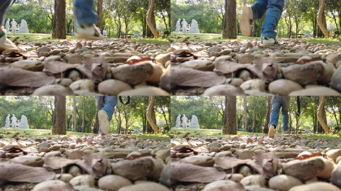 摄影师跑过石头小路