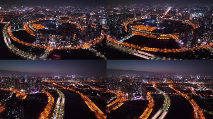 航拍万家灯火城市夜景4K