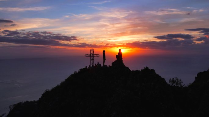 山顶观唯美夕阳系列航拍素材