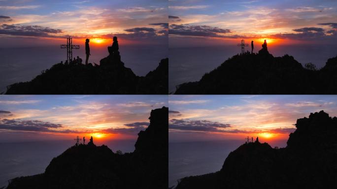 山顶观唯美夕阳系列航拍素材