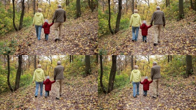 祖父母和孙子孙女在秋季公园