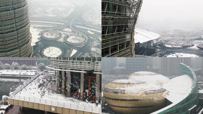 郑州CBD下雪雪景