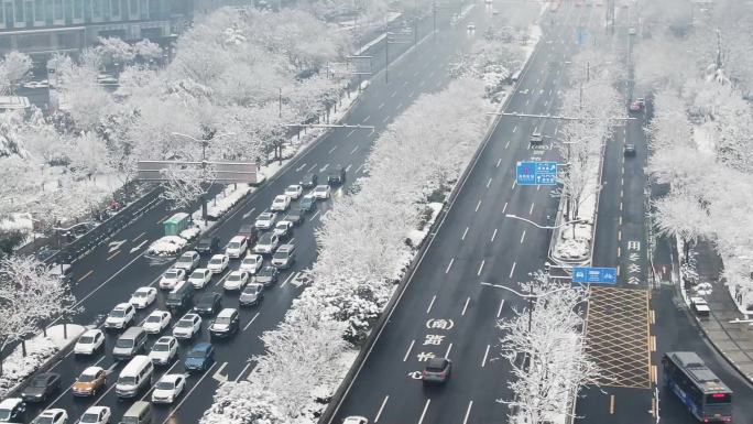 下雪道路车流过年返乡