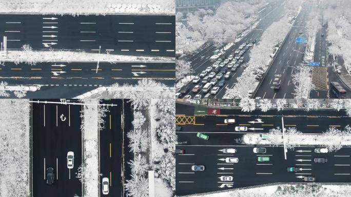 下雪道路车流过年返乡