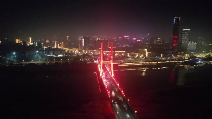 南昌八一大桥夜景航拍素材