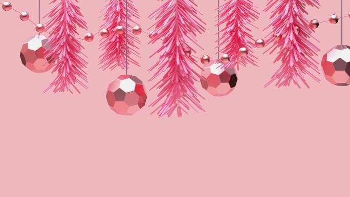 粉色场景3d渲染运动抽象金属物体装饰圣诞概念