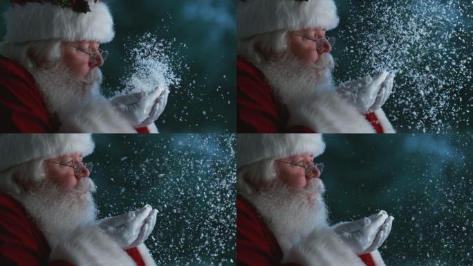 圣诞老人用手慢动作吹雪