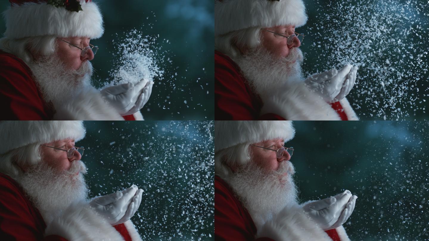 圣诞老人用手慢动作吹雪