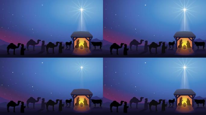 耶稣降生场景节目背景视频沙漠骆驼歌曲舞台
