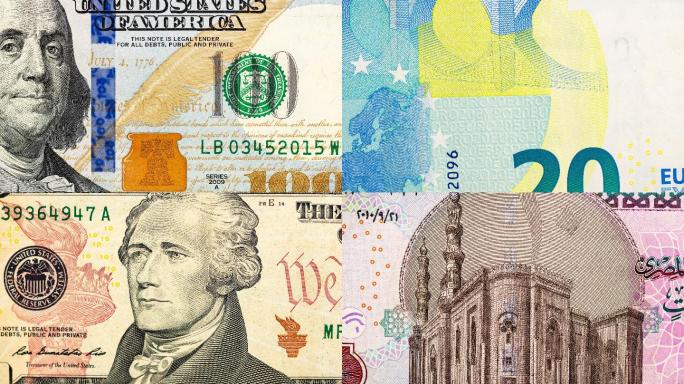 停止运动动画中世界货币钞票的宏观视图。