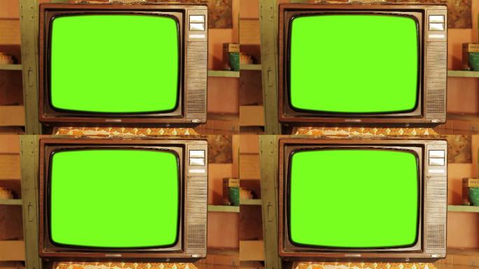 80年代的绿色屏幕电视