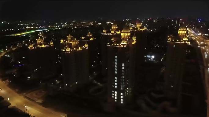 航拍城市夜景 道路 车流