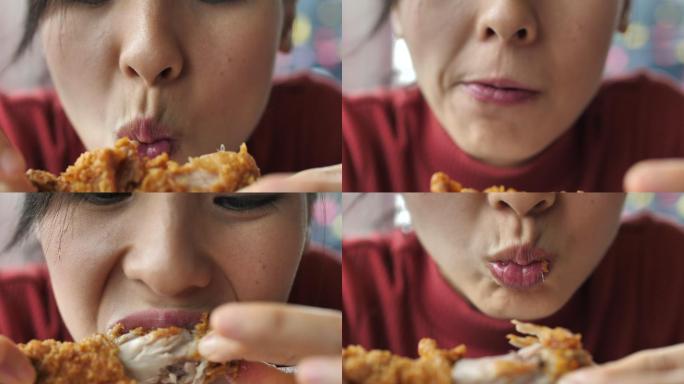 亚洲女人吃鸡肉