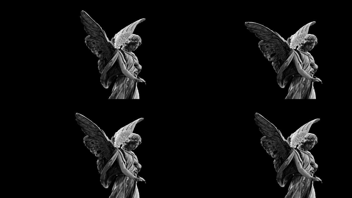 黑色背景下的女天使翅膀拍打动画