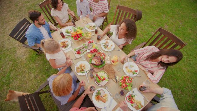 大型家庭花园派对聚餐集会团聚餐饮就餐美食