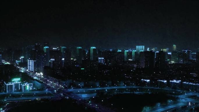4K科技夜景灯光城市航拍素材F