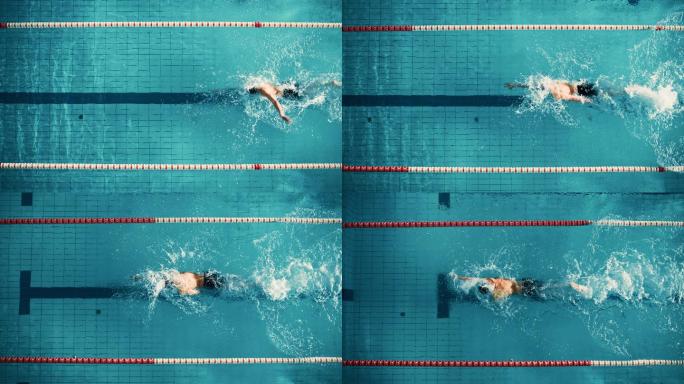 男游泳运动员在游泳池游泳