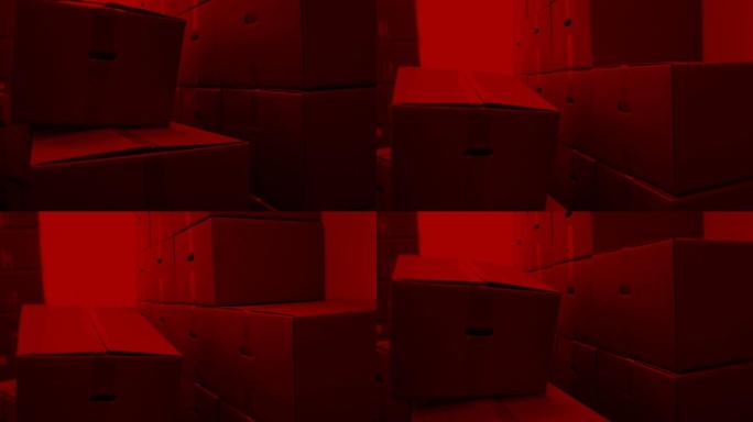红色灯光的储藏室纸箱打包发货