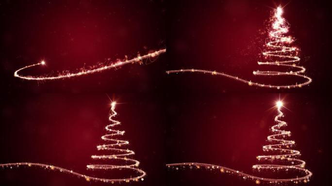 红色圣诞树动画金-金属红色树