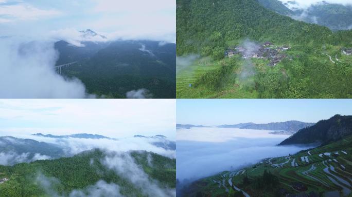 贵州山水田园云雾风景航拍 4K