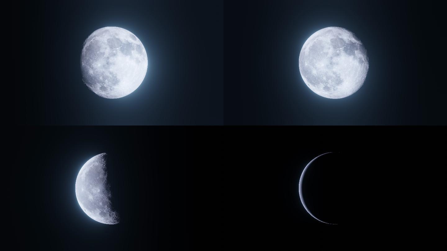 夜空中具有变化相位和详细表面的月亮