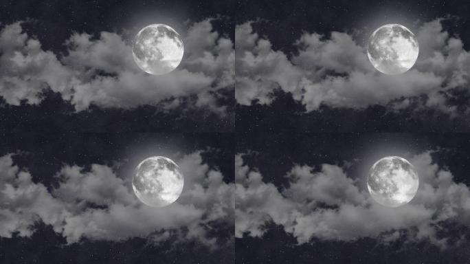 夜间多云天空中的满月