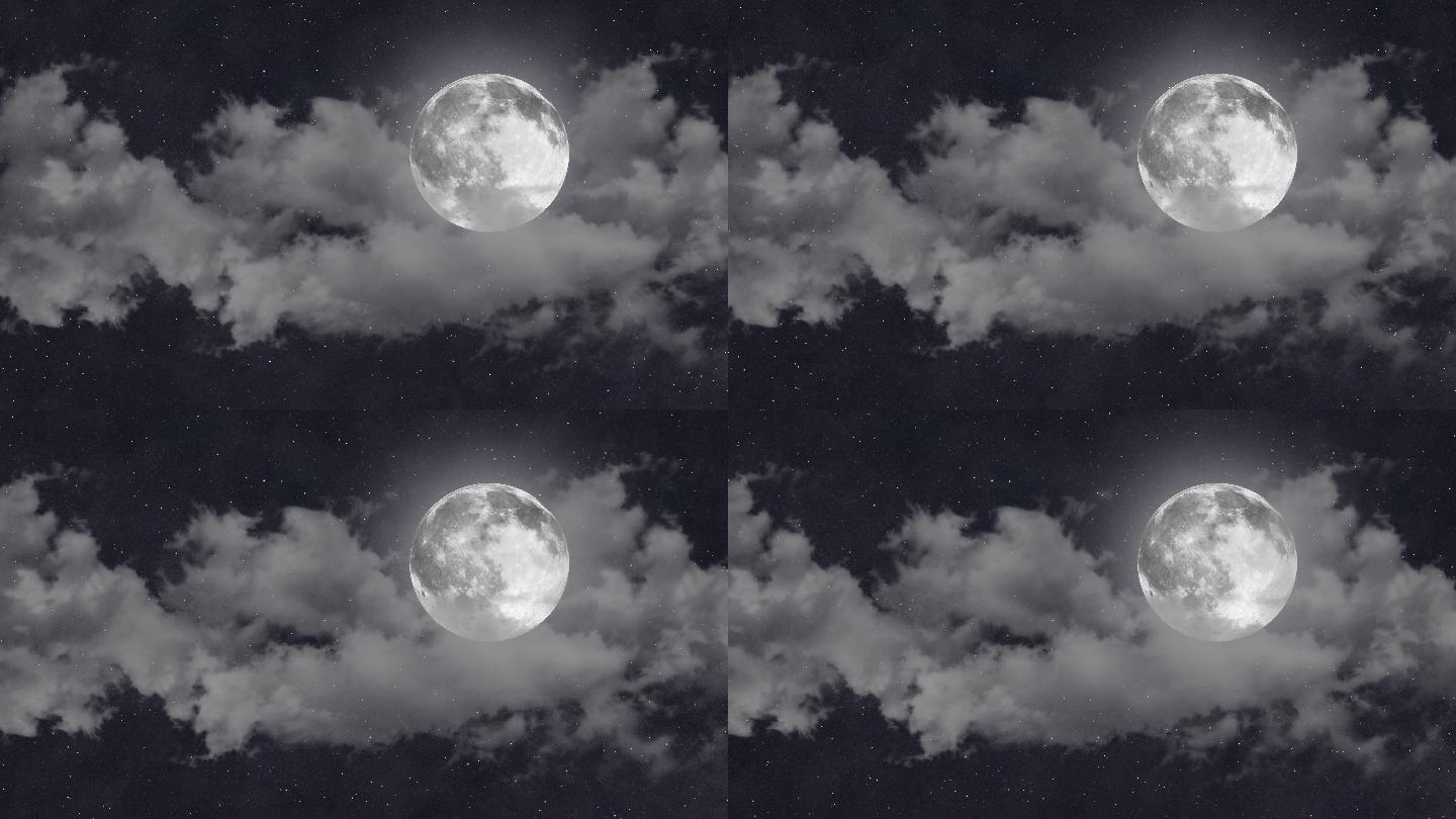 夜间多云天空中的满月