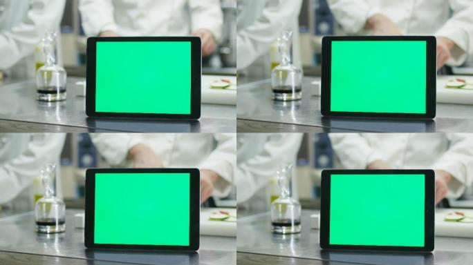 商业厨房的绿屏平板电脑