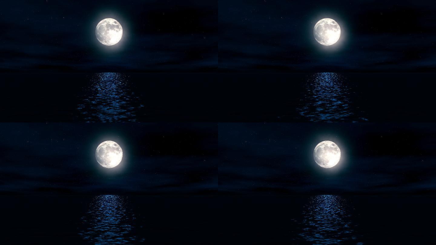 在夜晚飞过海浪海岸线天际线圆月明月中秋
