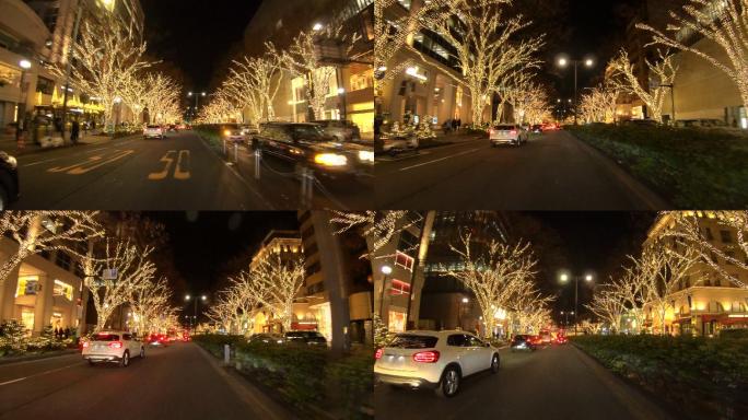 城市夜间夜景驾驶冬季城市街道