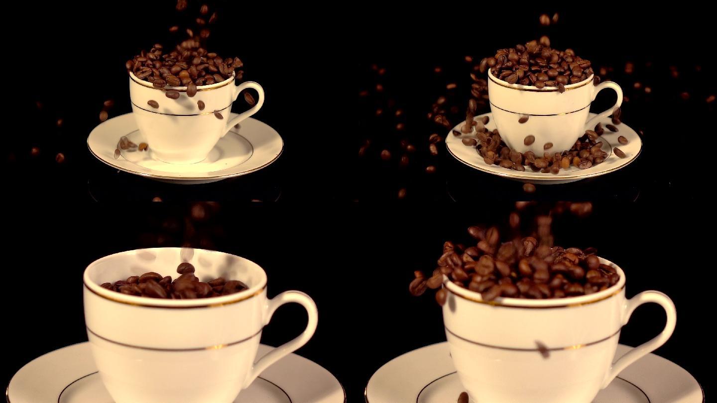 两个慢动作灌咖啡豆的视频