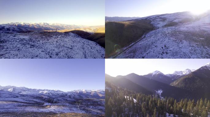 甘孜雪山高压电塔航拍