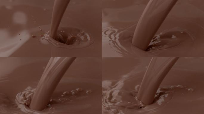 巧克力牛奶以慢动作倒出和飞溅