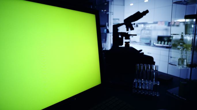 实验室内的绿屏电脑显示器