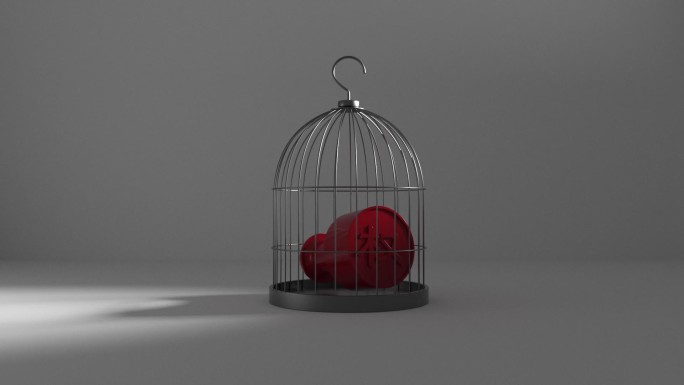铁笼里的红色印章，反腐概念 3D 渲染