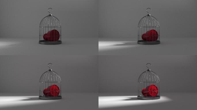 铁笼里的红色印章，反腐概念 3D 渲染