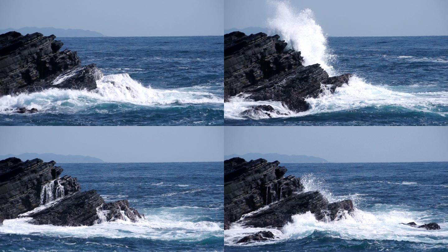 巨浪冲击着乔加岛的岩石
