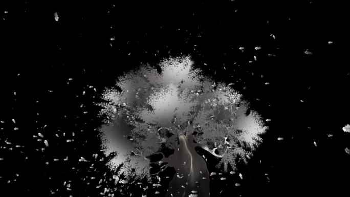 黑白抽象大树摇摆落叶飞舞