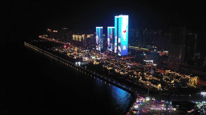 大连东港威尼斯水城喷泉城市夜景