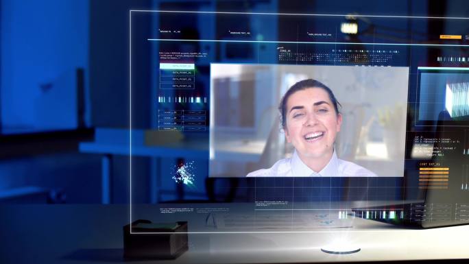夜间办公室虚拟屏幕视频会议