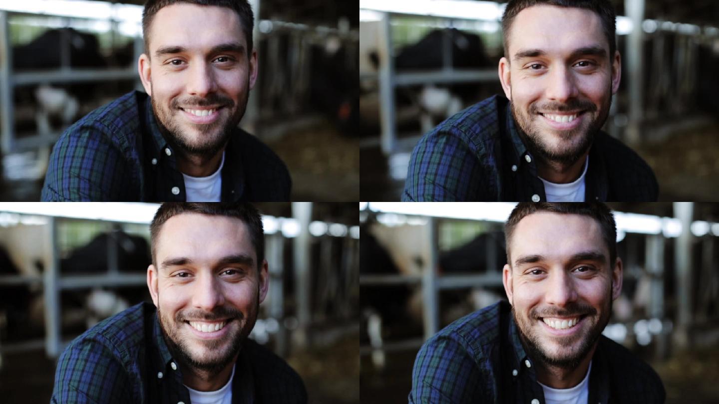 牛棚里养奶牛的人国外外国笑容笑脸养殖饲养