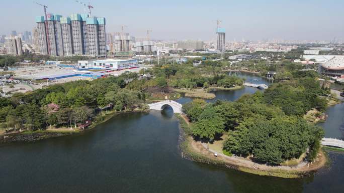 南海桂城宜居城市映月湖公园航拍，映月新城