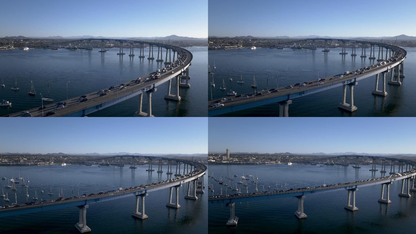桥梁鸟瞰图航拍风景风光大桥生产繁华车辆车