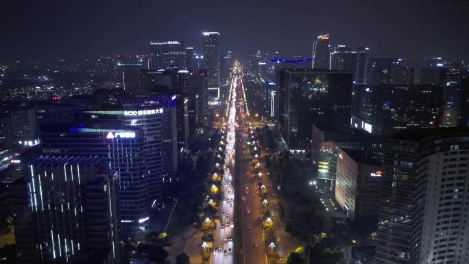 航拍成都高新区天府大道夜景