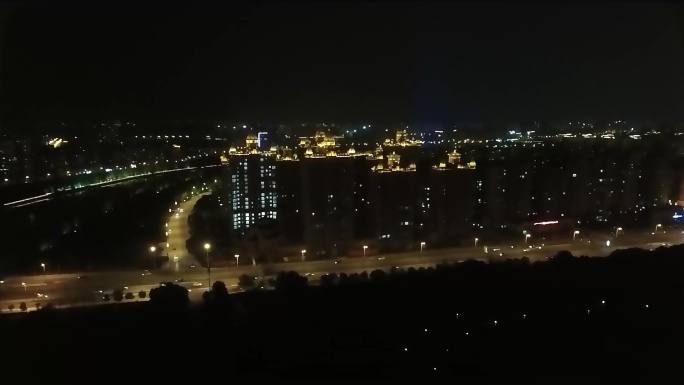 航拍城市夜景 道路 车流