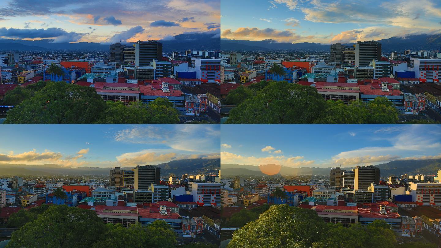 哥斯达黎加圣何塞城市建筑快速发展航拍延时