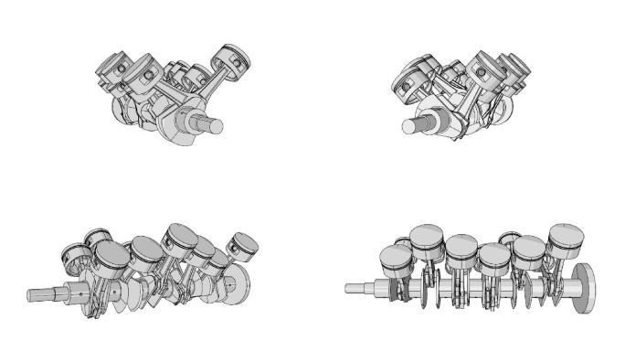 V12活塞和曲柄动画线框视频