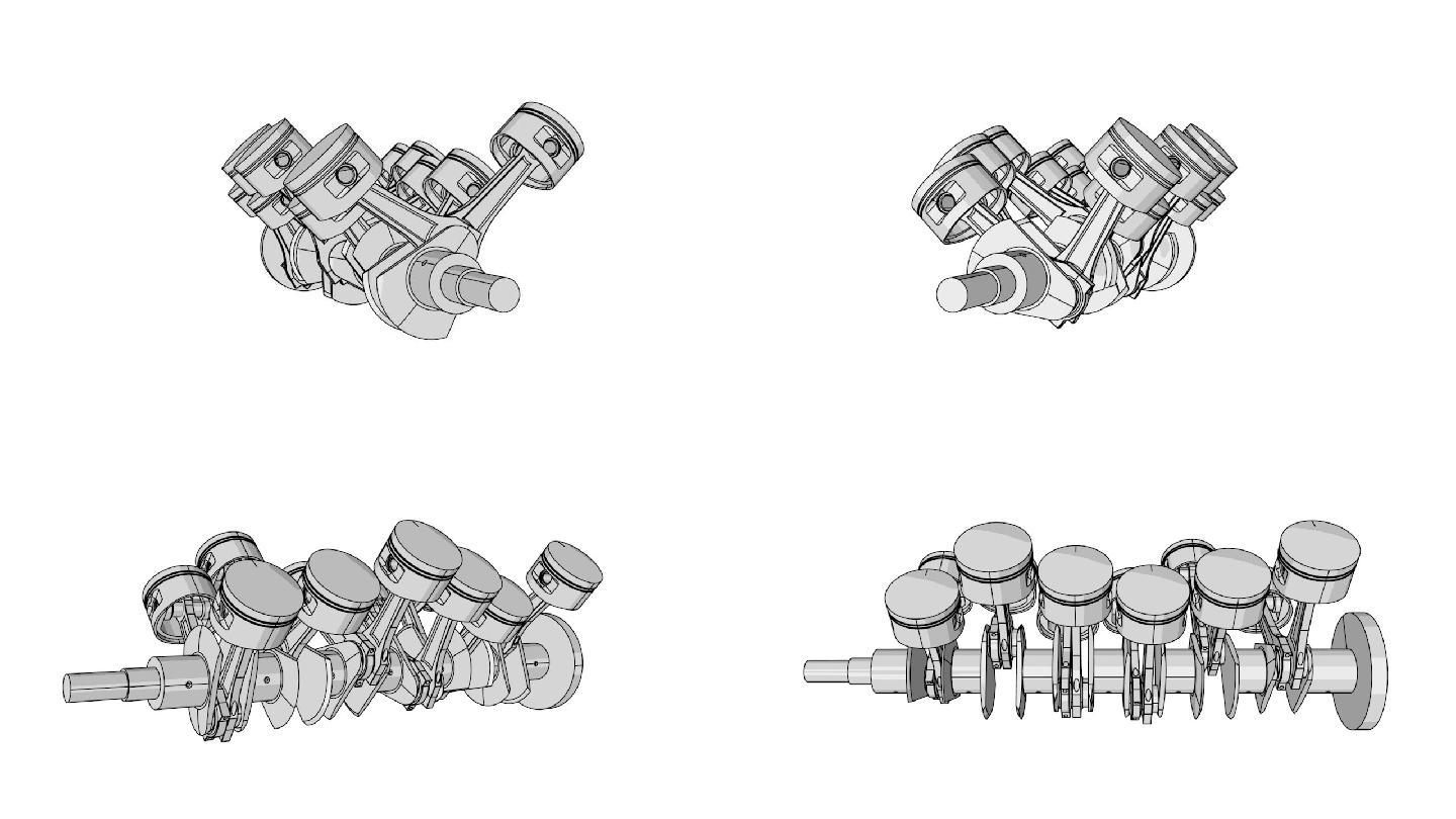 V12活塞和曲柄动画线框视频