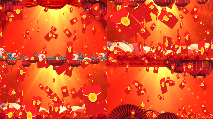 新年红包雨动态大屏背景视频