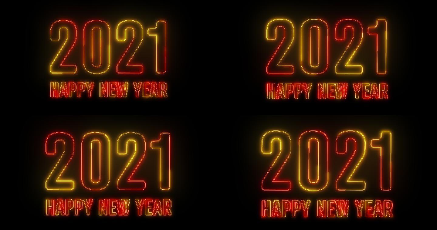 新年快乐霓虹灯特效动画视频素材数字文字